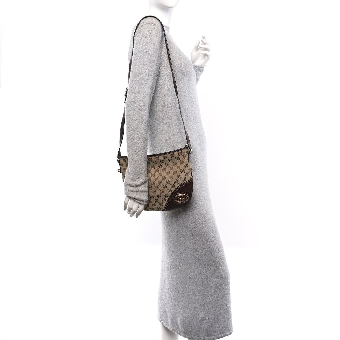 Gucci Monogram Medium New Britt Half Moon Hobo Dark Brown