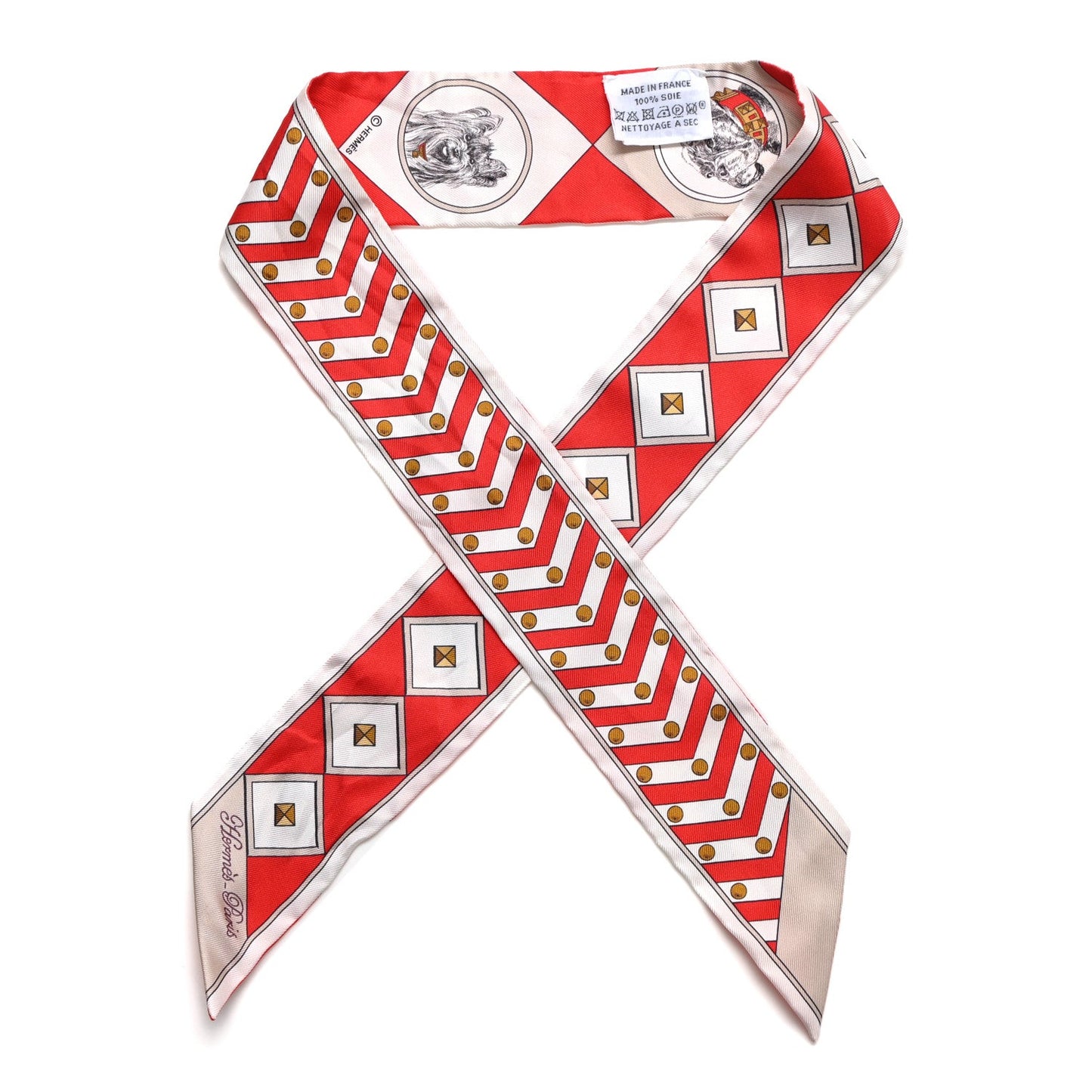 Hermes Silk Colliers Et Chiens Twilly Rouge White Mastic