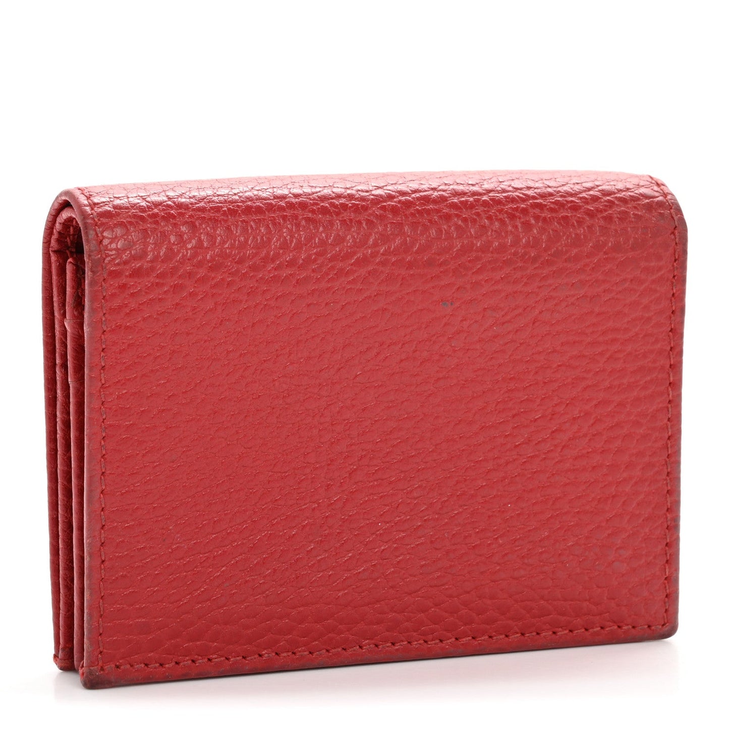 Gucci Pebbled Calfskin GG Marmont Card Case Hibiscus Red
