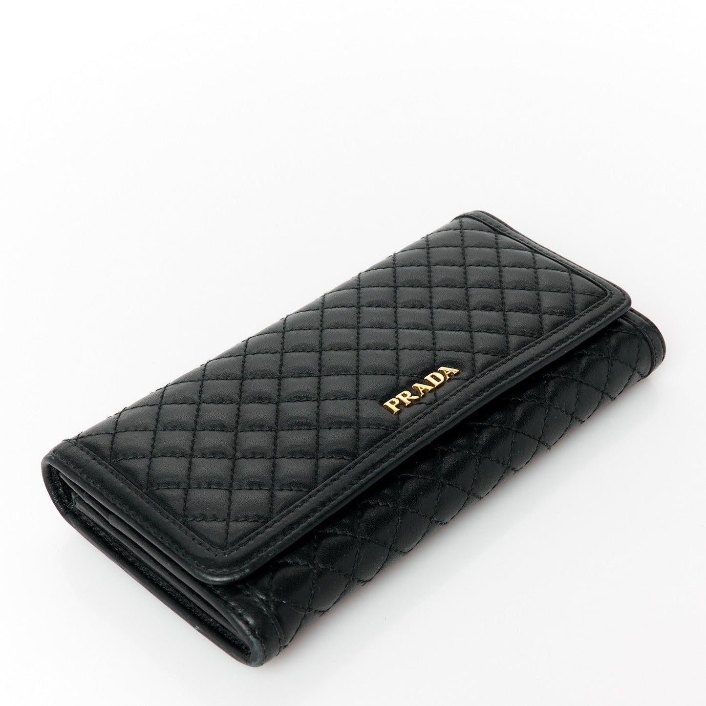Prada Soft Calfskin Quilted Continental Flap Wallet Black