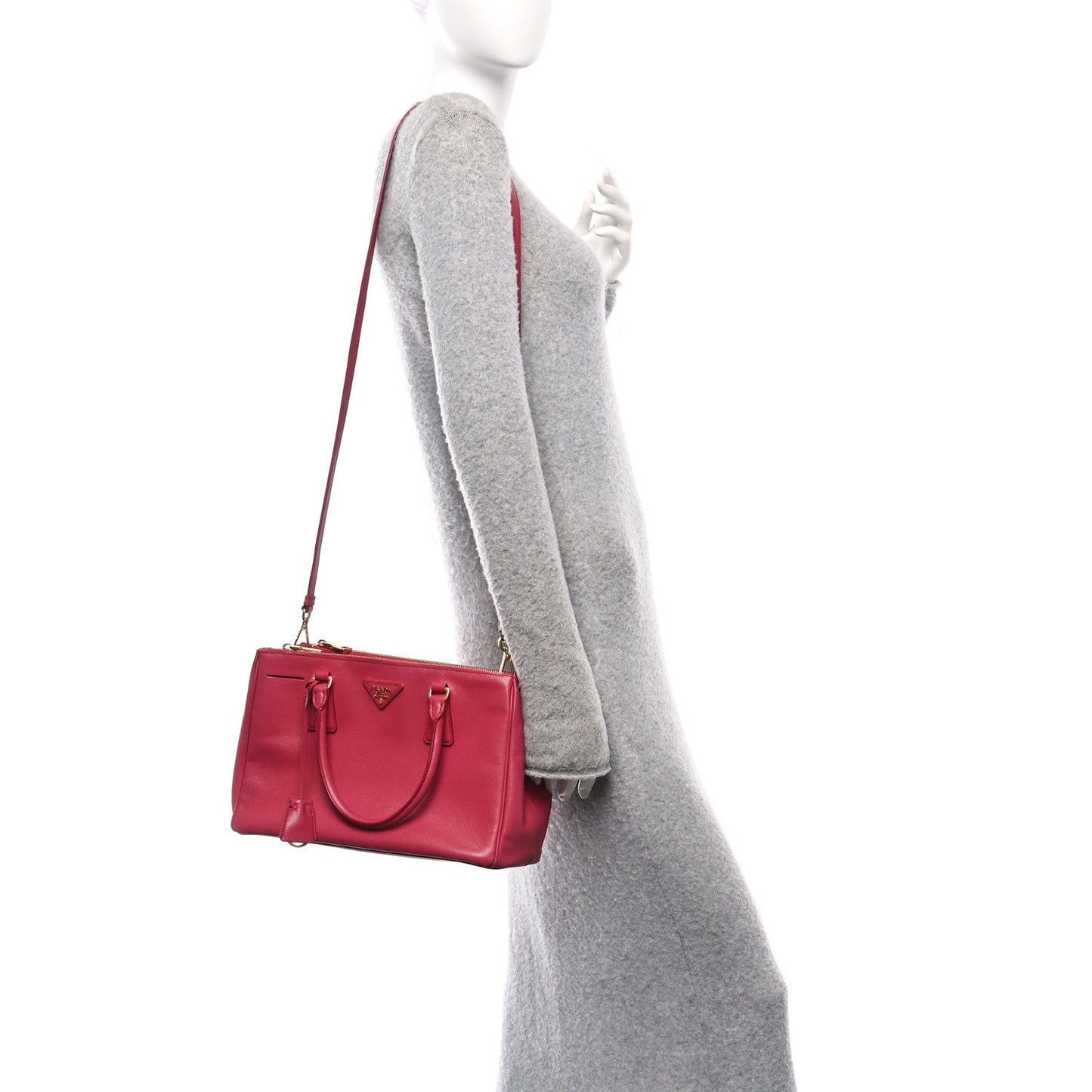 Prada Saffiano Small Galleria Double Zip Tote Peonia