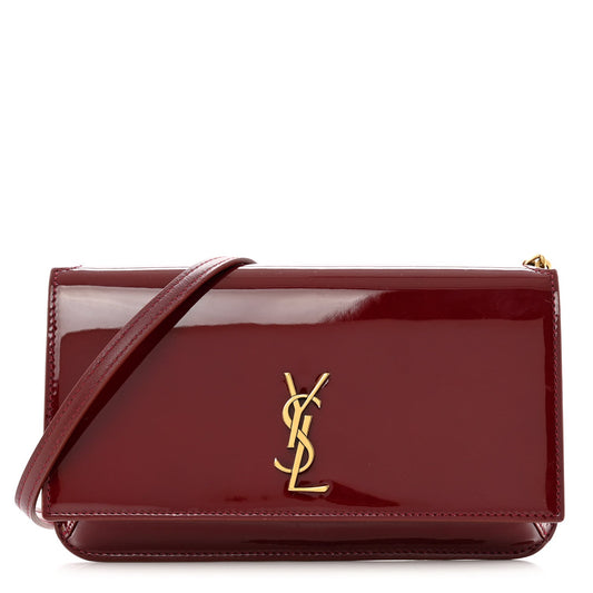 Saint Laurent Patent Monogram Phone Holder Crossbody Chataigne