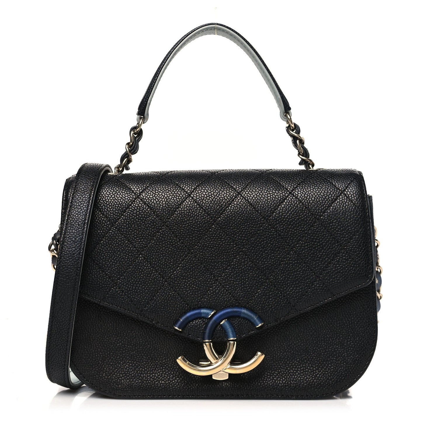 Chanel Grained Calfskin Quilted Small Cuba Top Handle Flap Black