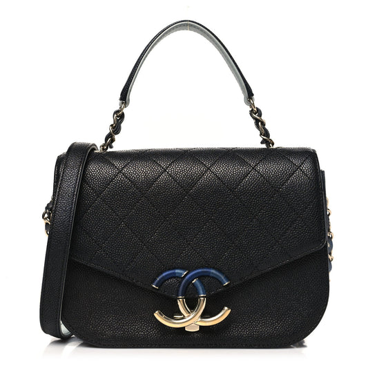 Chanel Grained Calfskin Quilted Small Cuba Top Handle Flap Black