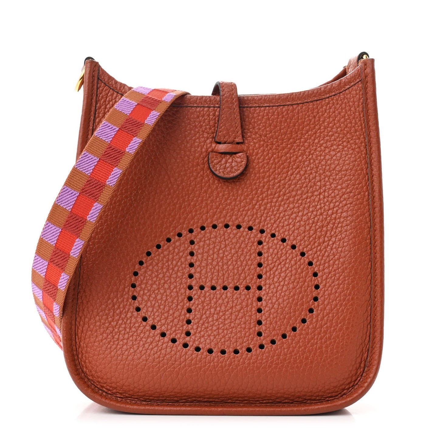 Hermes Taurillon Clemence Maxi Quadrille Evelyne TPM Cuivre Capucine Parme Rouge Duchess