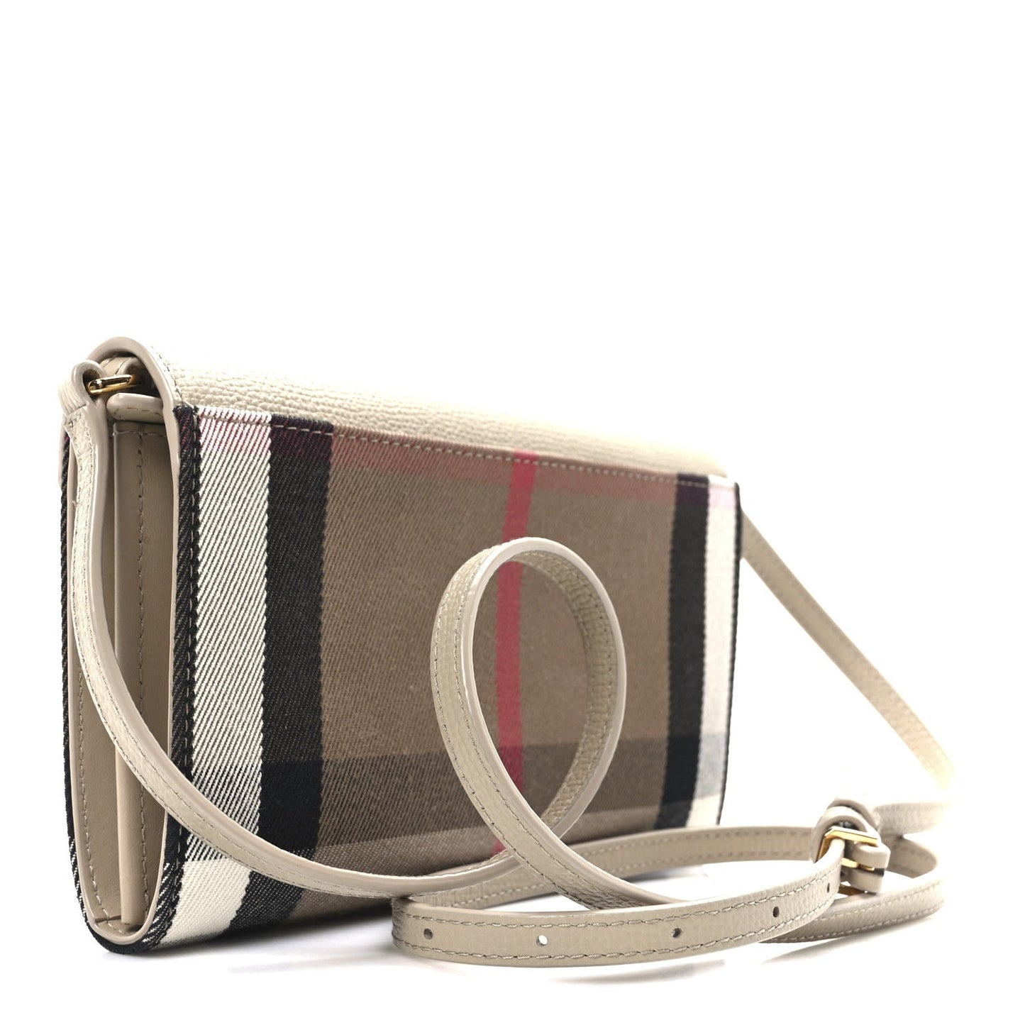 Burberry Calfskin House Check Hannah Wallet with Detachable Strap Beige