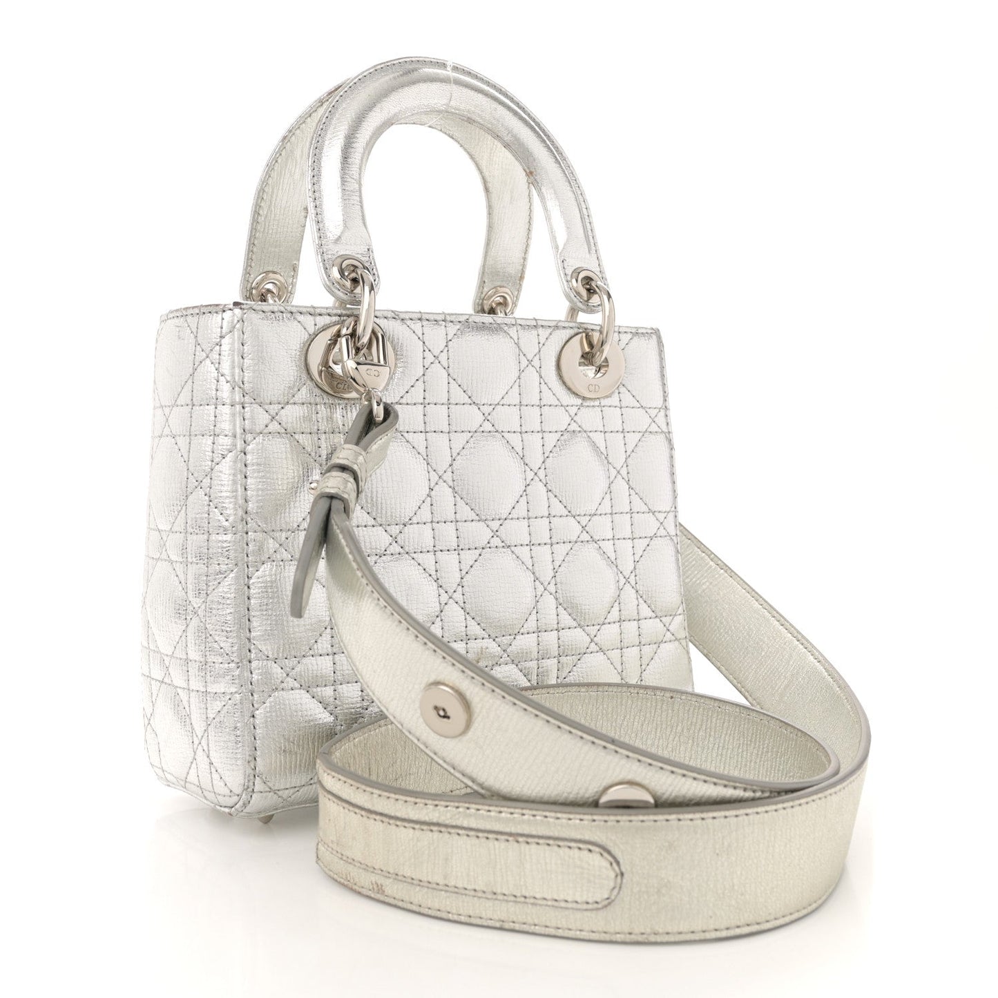 Christian Dior Metallic Grained Calfskin Cannage Small Lucky Badges My Lady Dior Silver