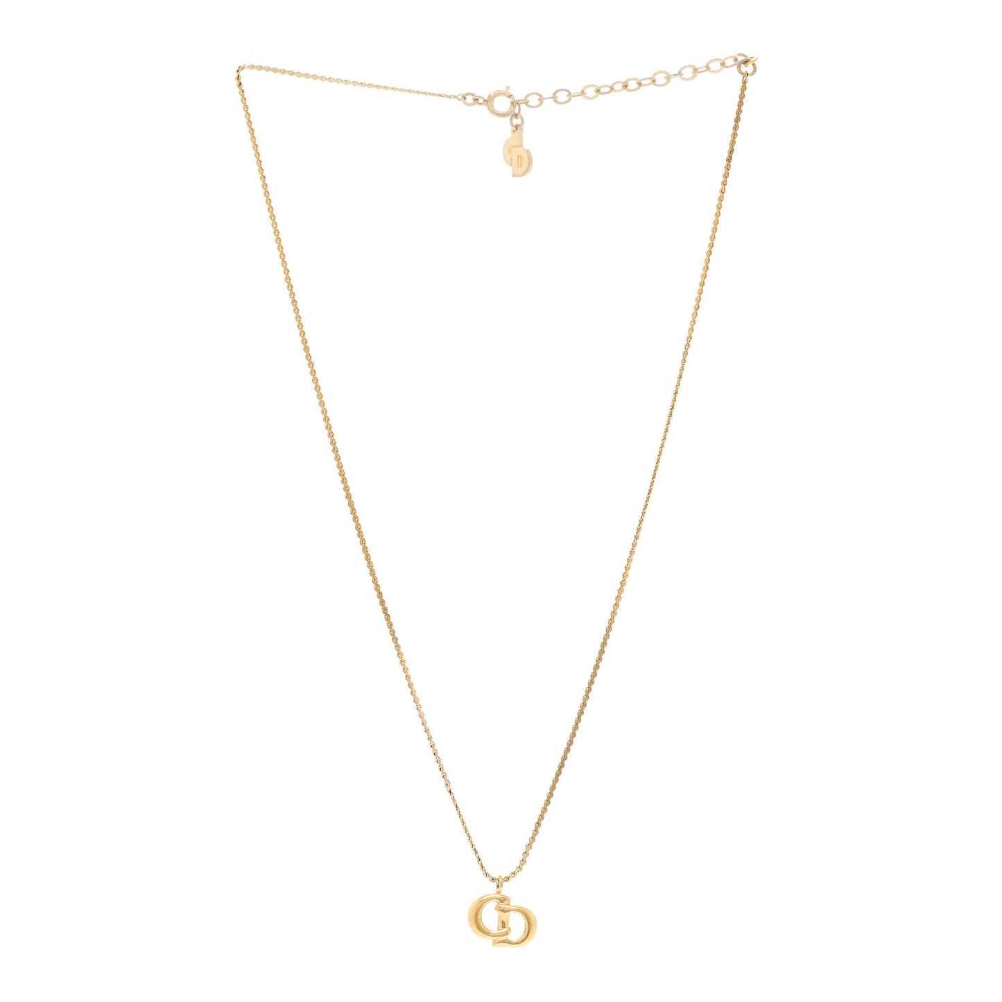 Christian Dior Metal Crystal CD Logo Pendant Necklace Gold