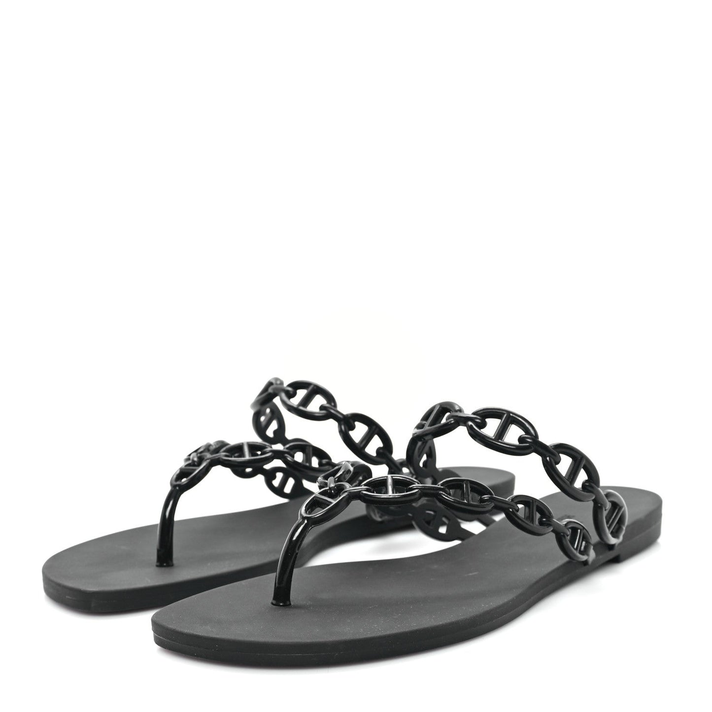 Hermes Rubber Chaine d'Ancre Rivage Sandals 38 Black