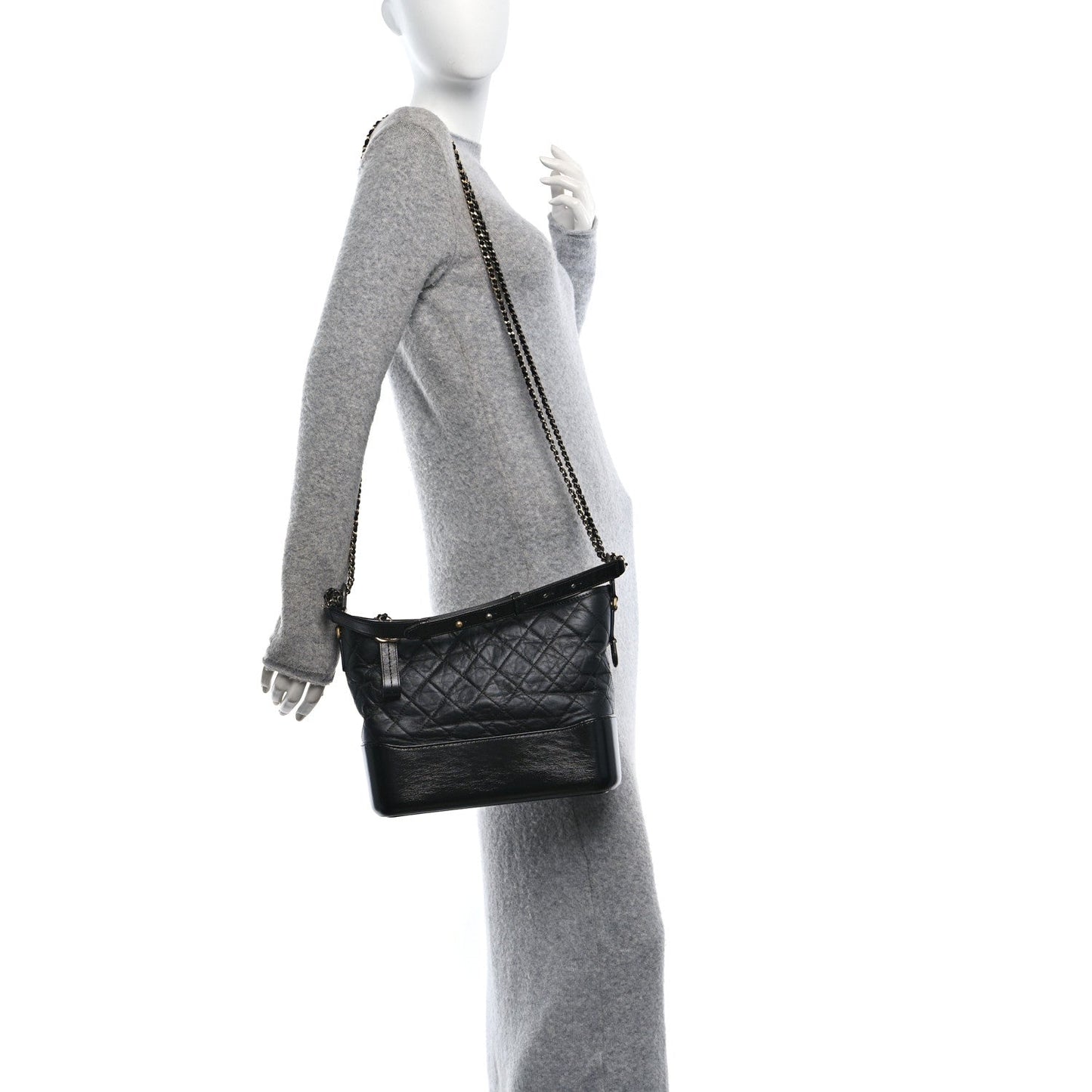Chanel Aged Calfskin Quilted Medium Gabrielle Hobo Black