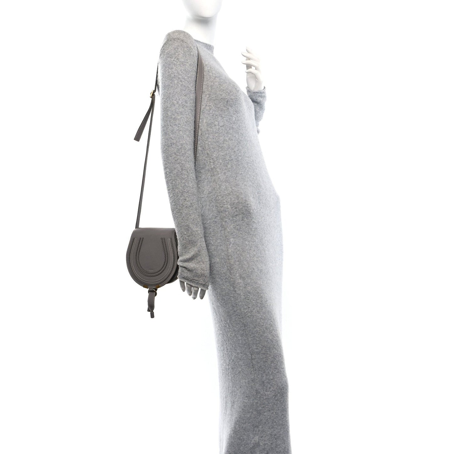 Chloe Calfskin Mini Marcie Round Crossbody Bag Cashmere Grey