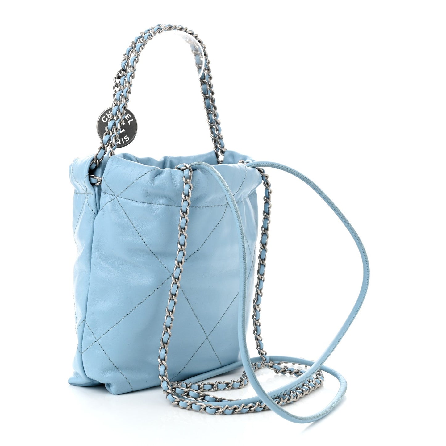 Chanel Shiny Calfskin Quilted Mini 22 Light Blue