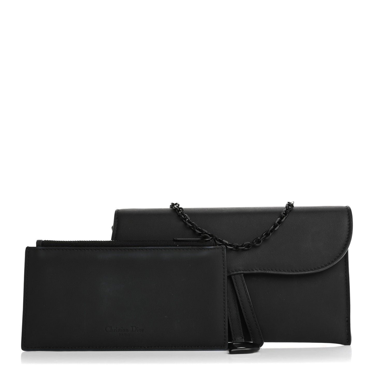 Christian Dior Ultra Matte Calfskin Saddle Chain Wallet Pouch Black