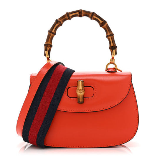 Gucci Boarded Dyana Lux Calfskin Web Small Bamboo 1947 Top Handle Bag Calypso Orange