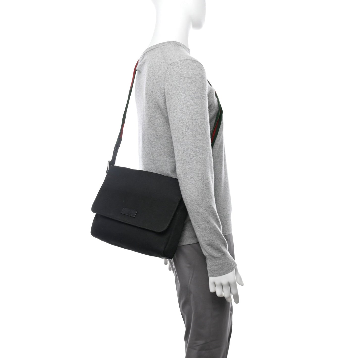 Gucci Techno Canvas Web Large Flap Messenger Bag Black
