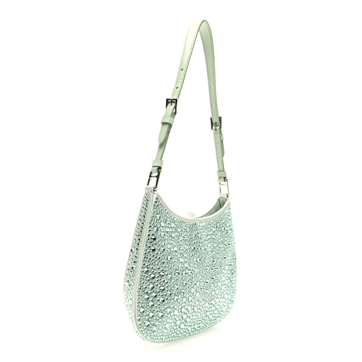 Prada Satin Crystal Cleo Adjustable Strap Shoulder Bag Acqua
