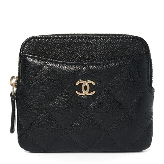 Chanel Caviar Quilted Zip Card Holder Wallet Black
