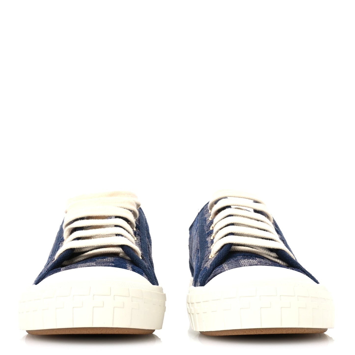 Fendi Chenille FF Embroidered Womens Domino Low Top Sneakers 36 Grigio Blue Notte
