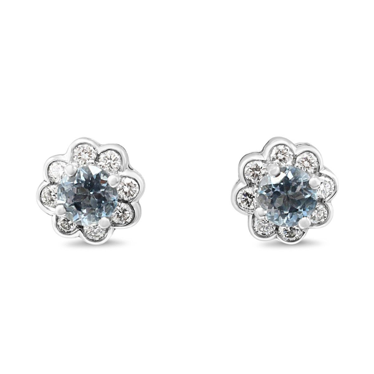 Aquamarine & Diamond Ear Studs - 18ct White Gold