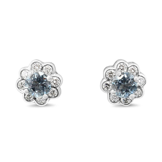 Aquamarine & Diamond Ear Studs - 18ct White Gold