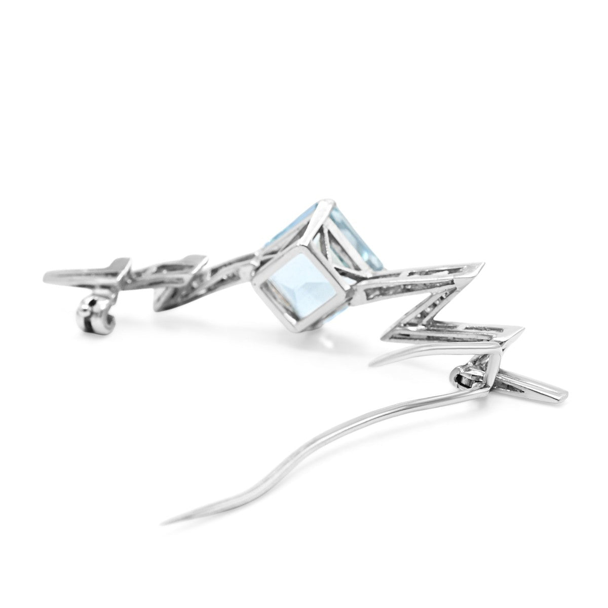 Aquamarine & Diamond Lightening Bar Brooch