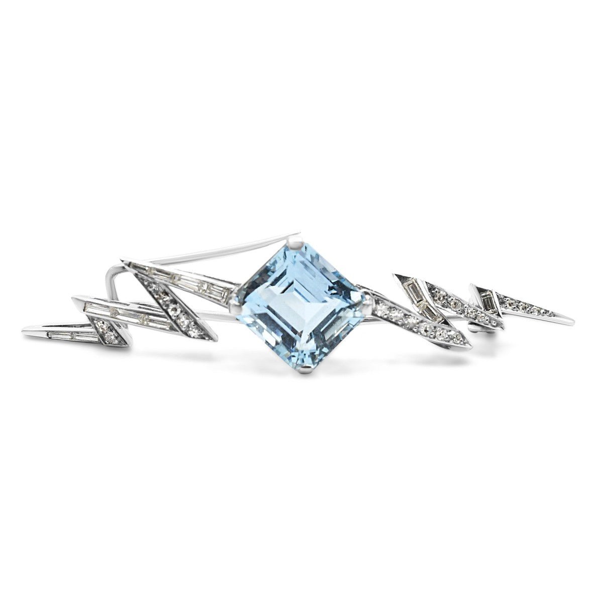 Aquamarine & Diamond Lightening Bar Brooch