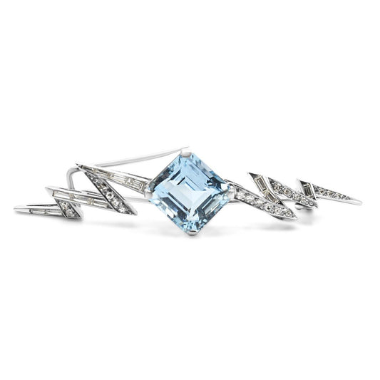 Aquamarine & Diamond Lightening Bar Brooch