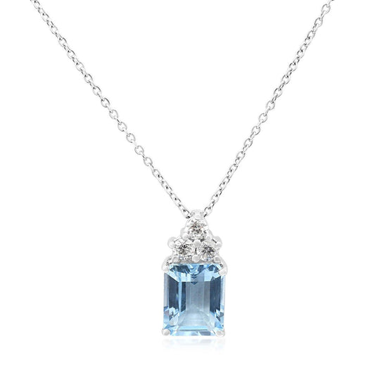 Aquamarine & Diamond Pendant on Chain - 18ct White Gold