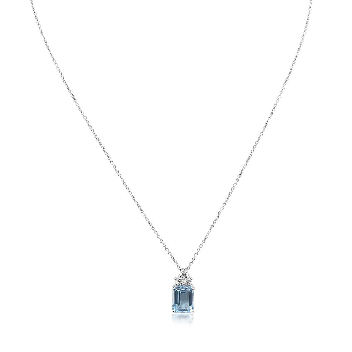 Aquamarine & Diamond Pendant on Chain - 18ct White Gold