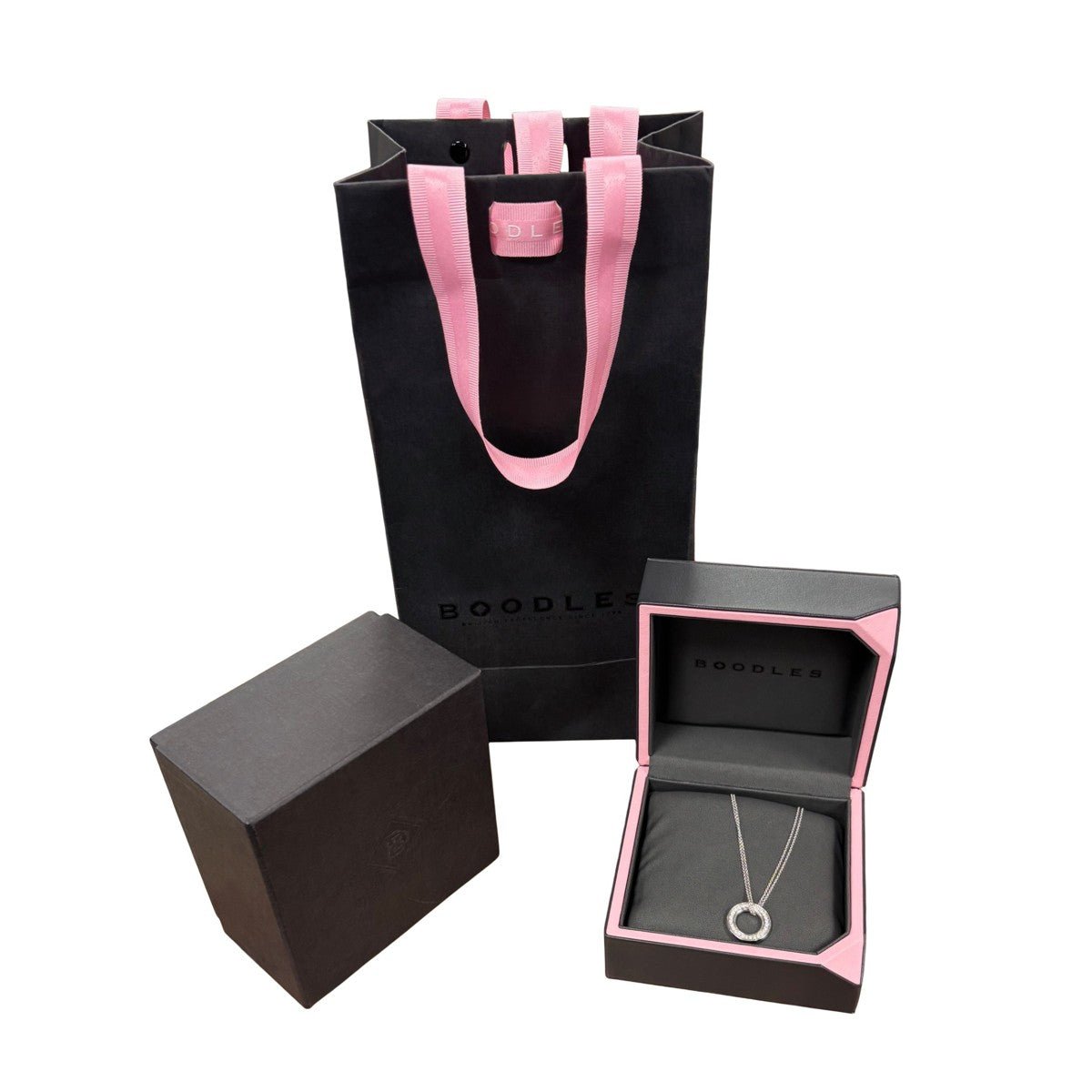 Boodles Roulette Diamond Pink Sapphire Pendant Necklace, Medium - 18ct White Gold