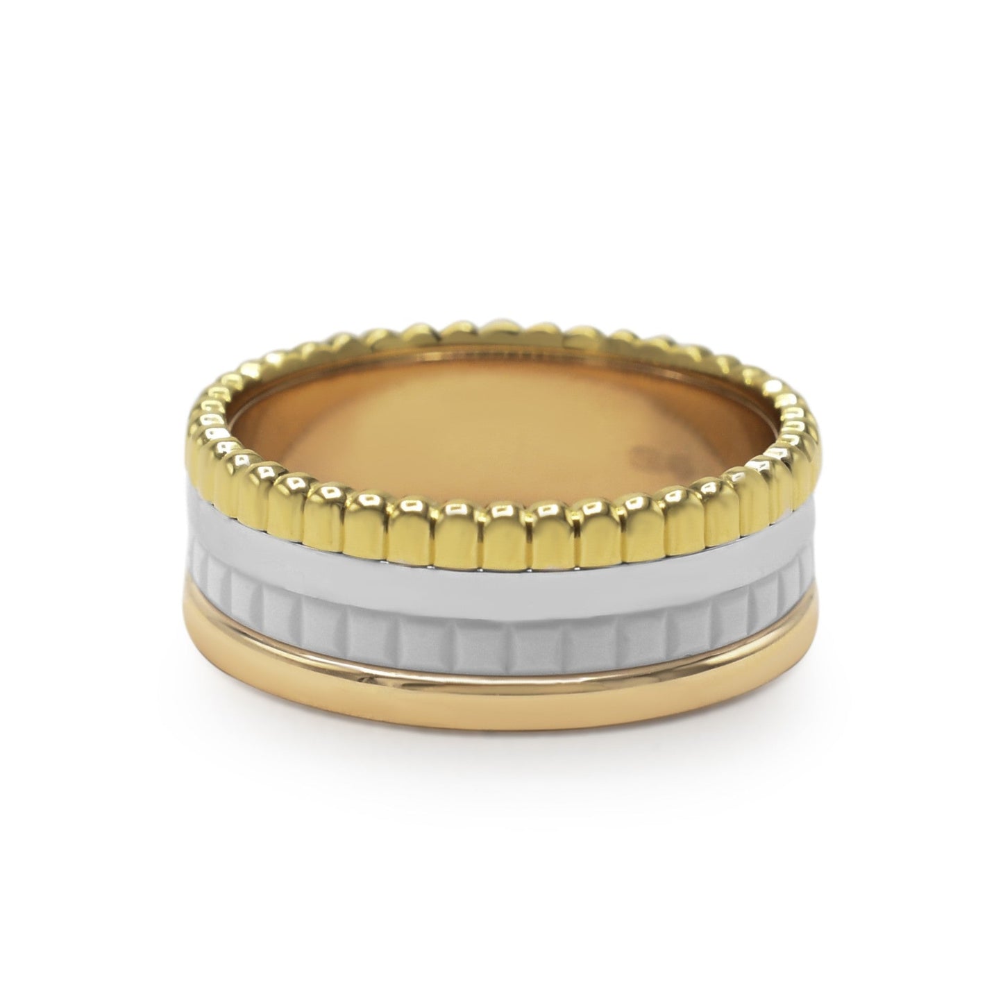 Boucheron Quatre White Edition Small Ring, Gold & White Ceramic