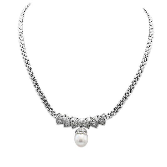 Brilliant Cut Diamond And Cultured Pearl set Necklet