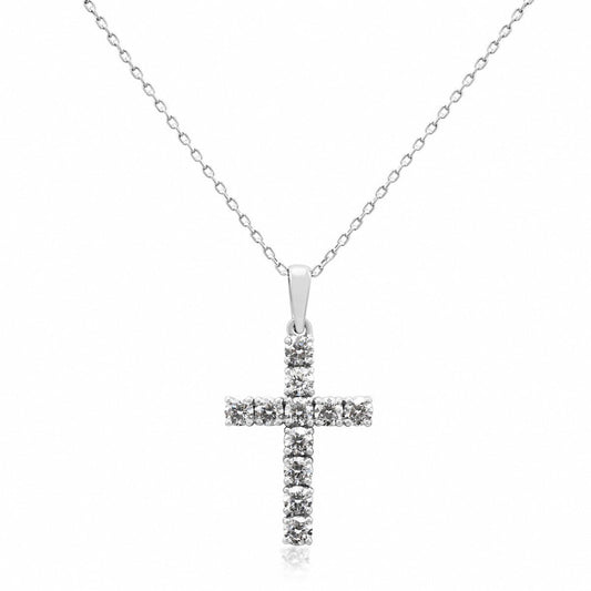 Brilliant Cut Diamond Cross On 16" Necklace - Platinum