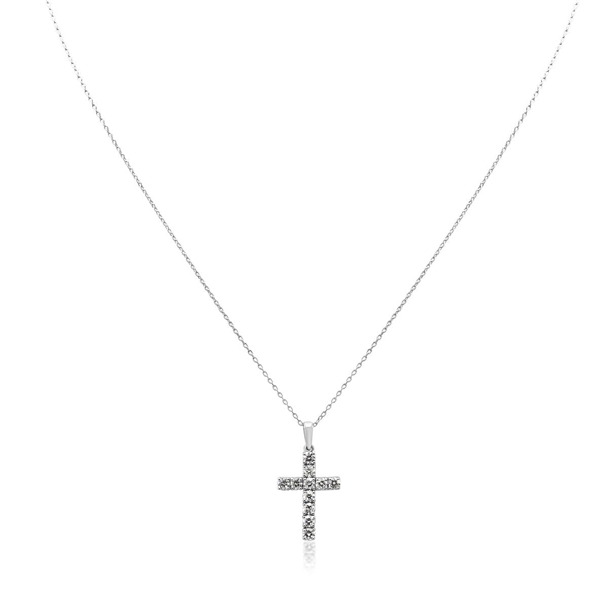 Brilliant Cut Diamond Cross On 16" Necklace - Platinum