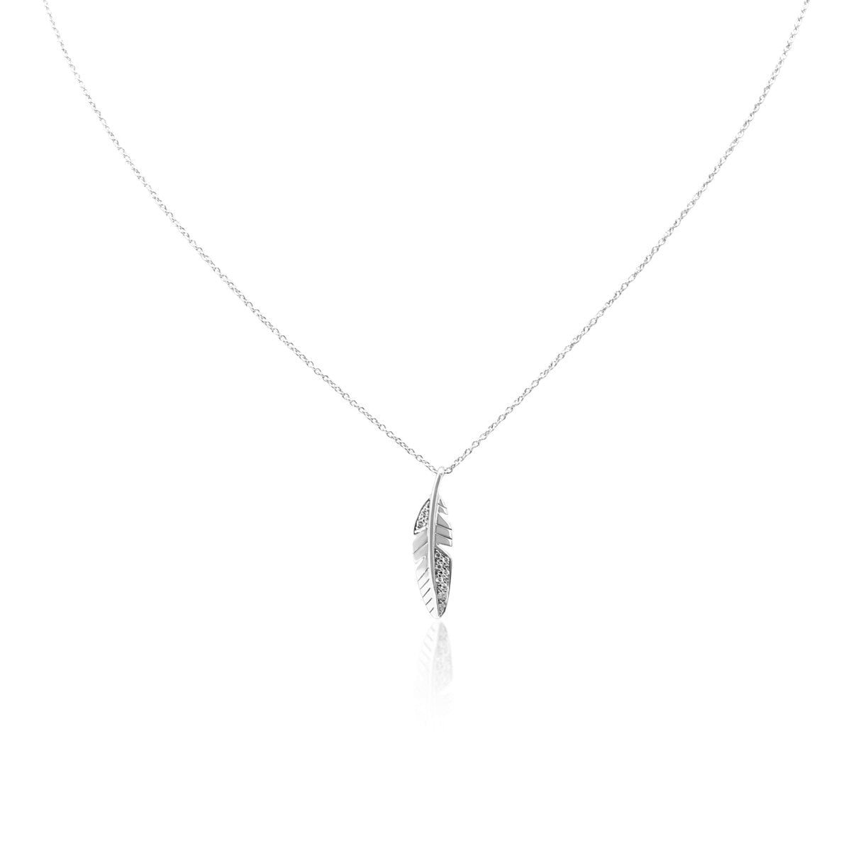 Brilliant Cut Diamond Feather pendant On 16" Necklace -18ct White Gold