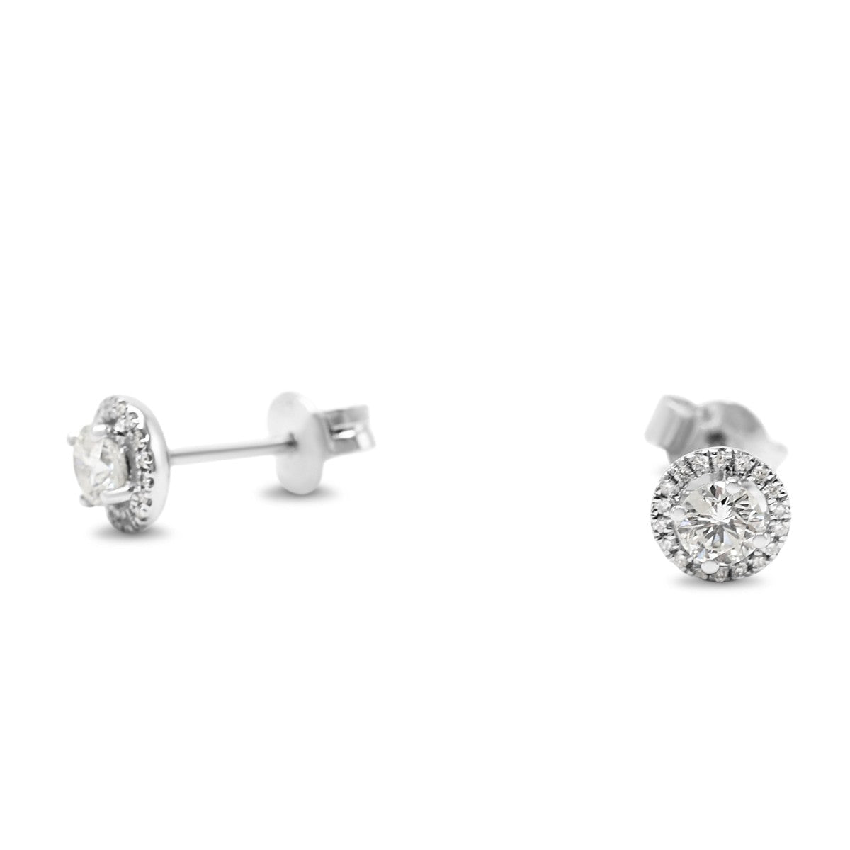 Brilliant Cut Diamond Halo Stud Earrings - 18ct White Gold