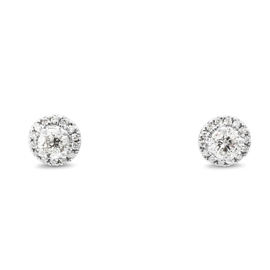 Brilliant Cut Diamond Halo Stud Earrings - 18ct White Gold