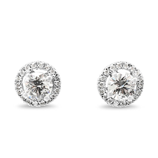 Brilliant Cut Diamond Halo Stud Earrings - 18ct White Gold