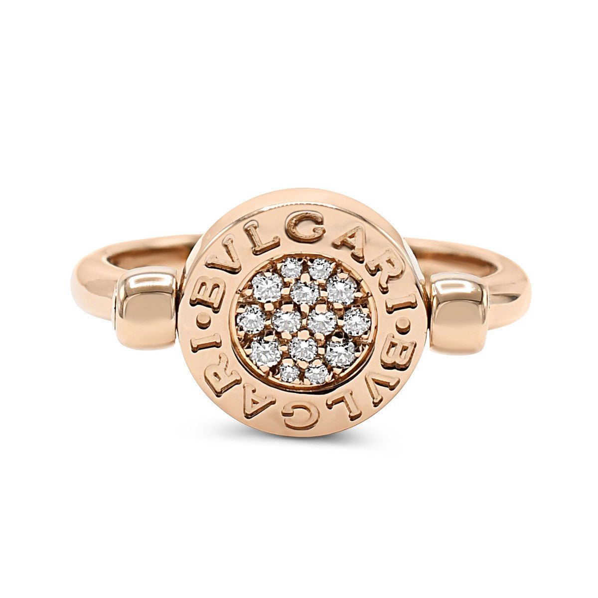 Bvlgari Bvlgari Jade & Pave Diamond Flip Ring - Rose
