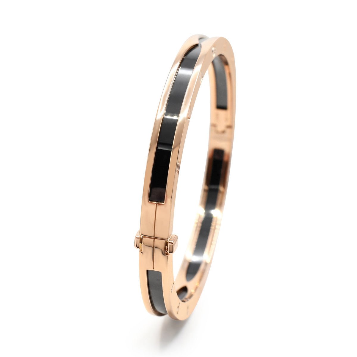 B.Zero1 Classic Bangle With Black Ceramic In Rose, Size Medium