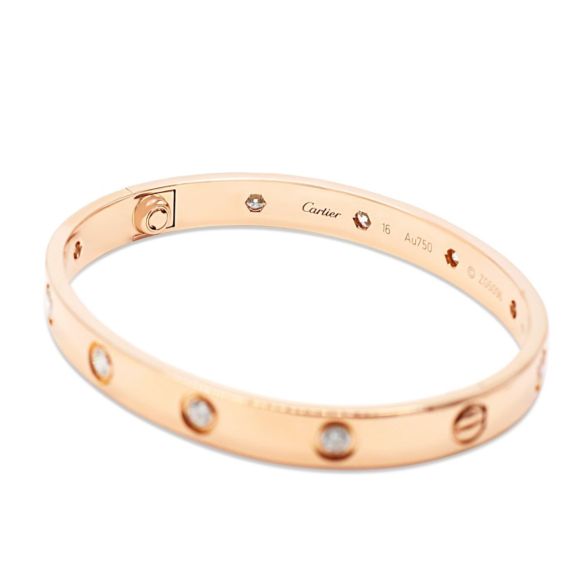 Cartier Love Bangle 10 Diamonds Size 16 - 18ct Rose Gold