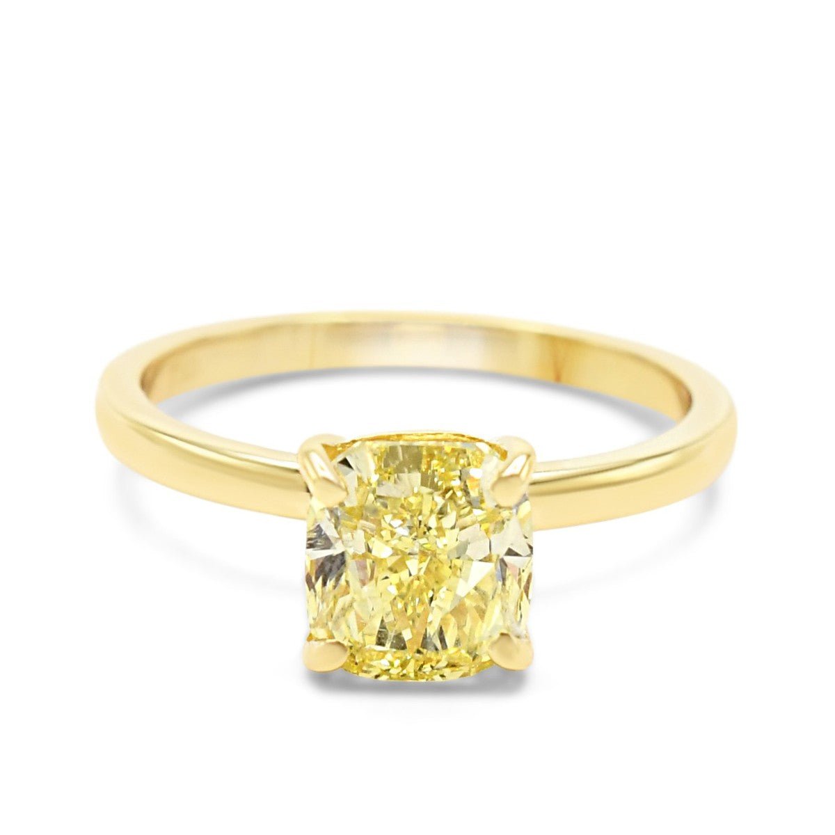 Certificated Cushion Modified Brilliant Cut Fancy Intense Yellow Diamond Ring