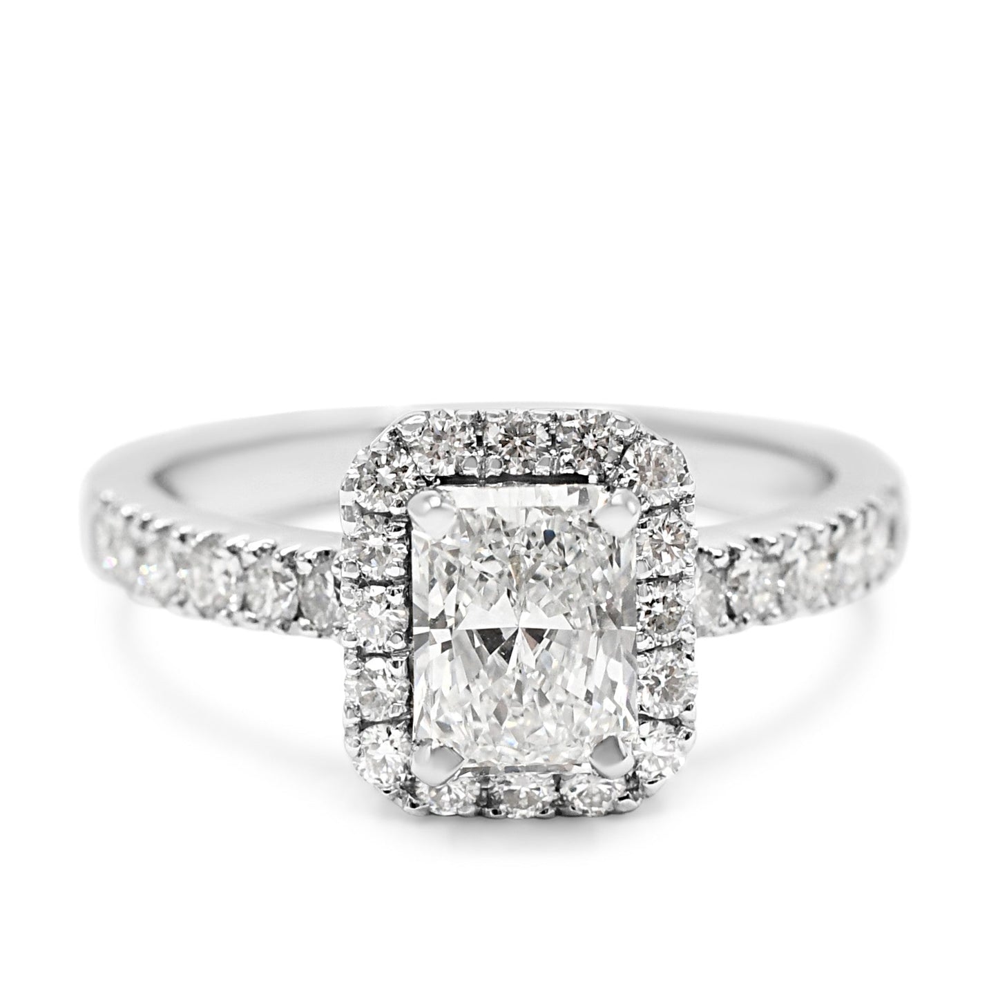 Certificated Cut Cornered Rectangular Modified Brilliant Cut Halo Ring