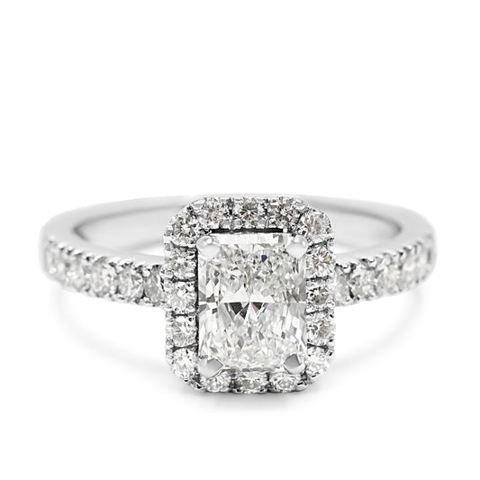 Certificated Cut Cornered Rectangular Modified Brilliant Cut Halo Ring