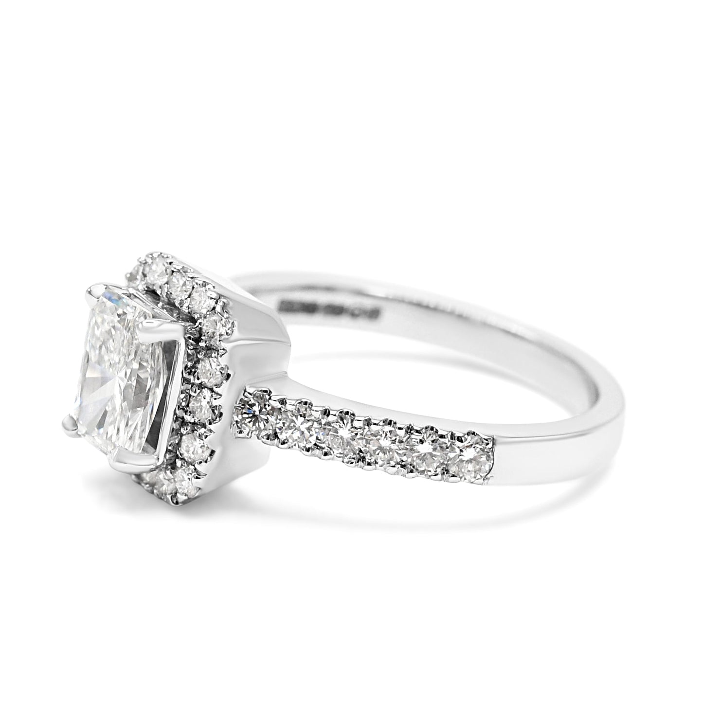 Certificated Cut Cornered Rectangular Modified Brilliant Cut Halo Ring