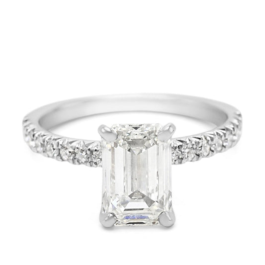 Certificated Emerald Cut Diamond Ring, Diamond Shoulders