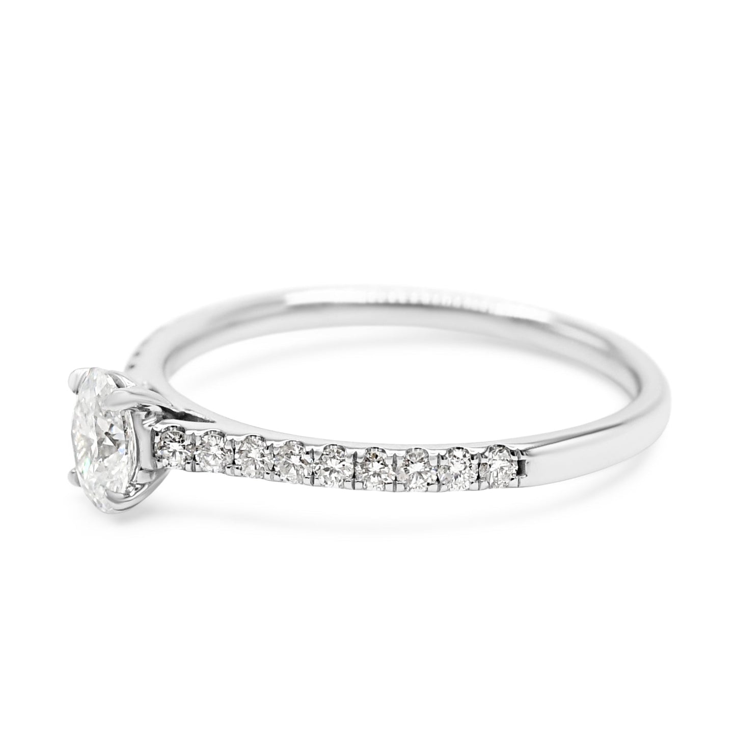 Certificated Oval Diamond Ring, Diamond Shoulders  - Platinum
