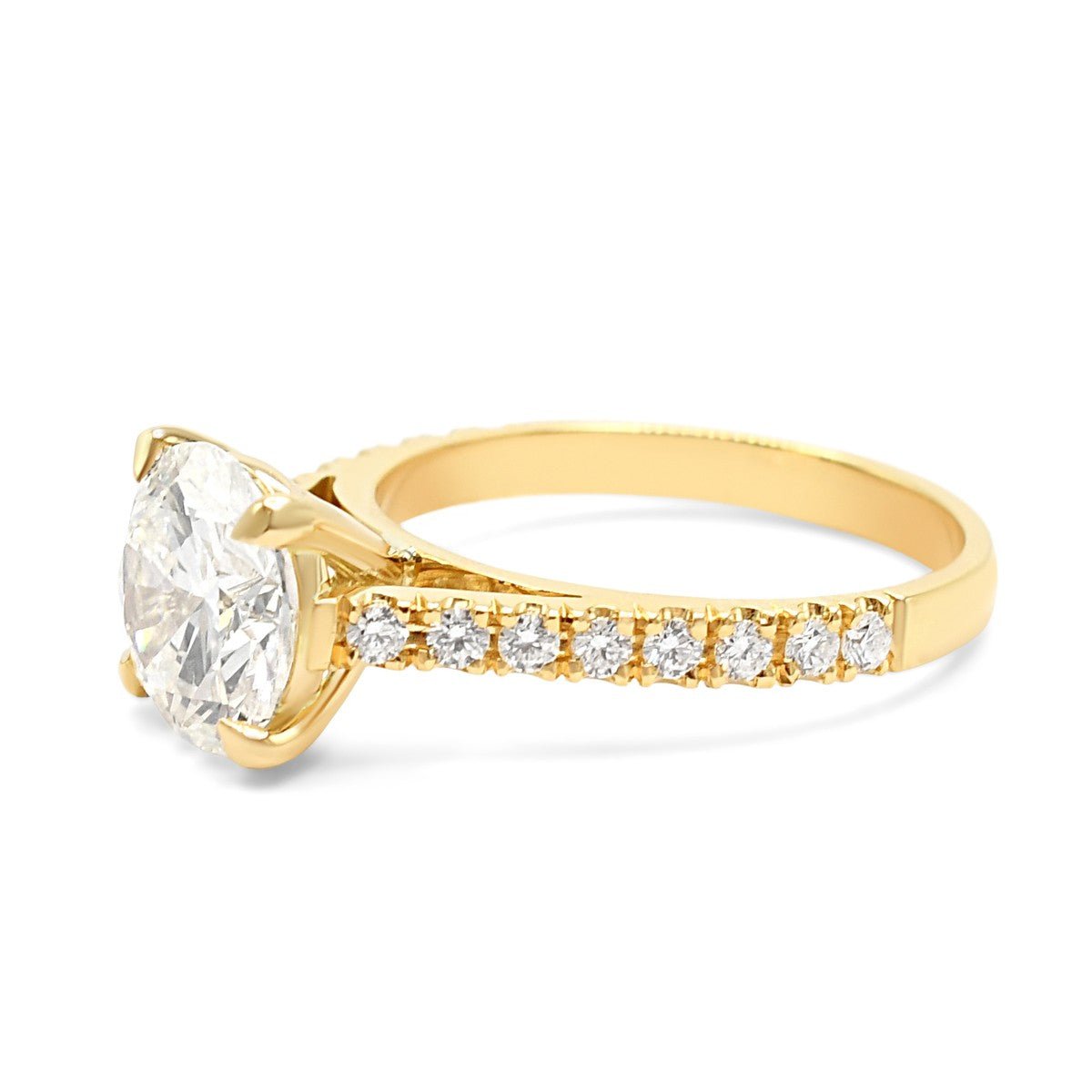 Certificated Solitaire Brilliant Cut Diamond Handmade Ring, Diamond Shoulders - 18ct Yellow Gold