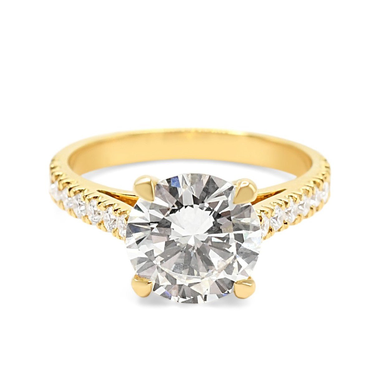 Certificated Solitaire Brilliant Cut Diamond Handmade Ring, Diamond Shoulders - 18ct Yellow Gold