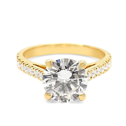 Certificated Solitaire Brilliant Cut Diamond Handmade Ring, Diamond Shoulders - 18ct Yellow Gold